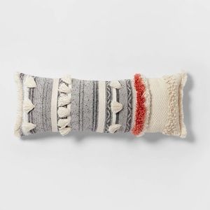 Tufted Multi Fringe Oversized Lumbar Pillow Cream